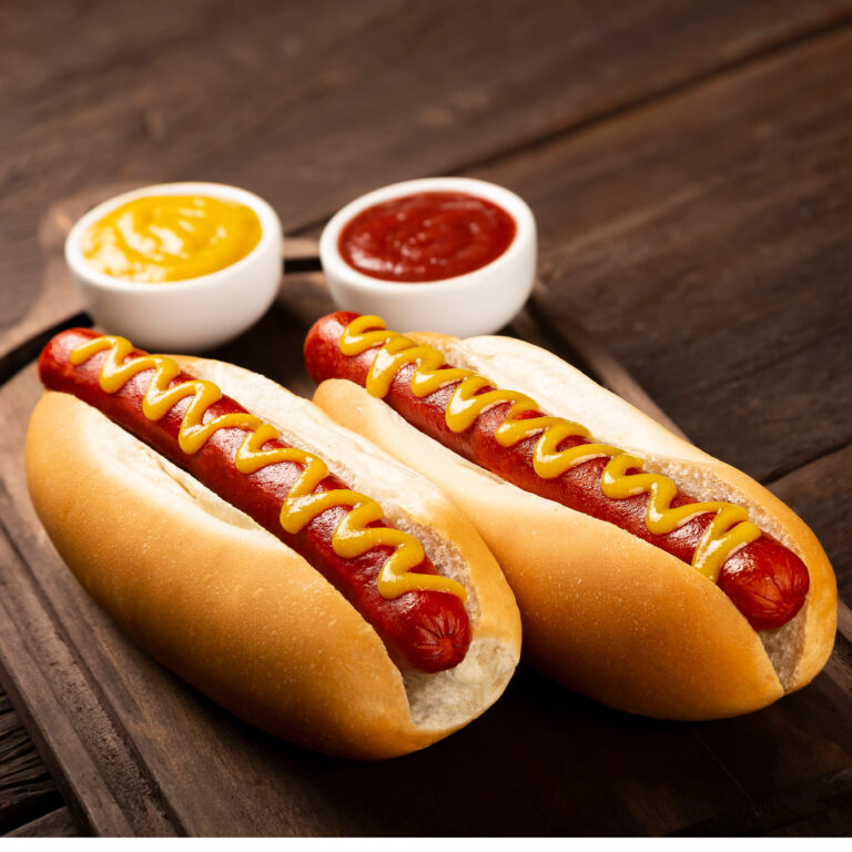 air fryer hot dog with mustard and ketchup