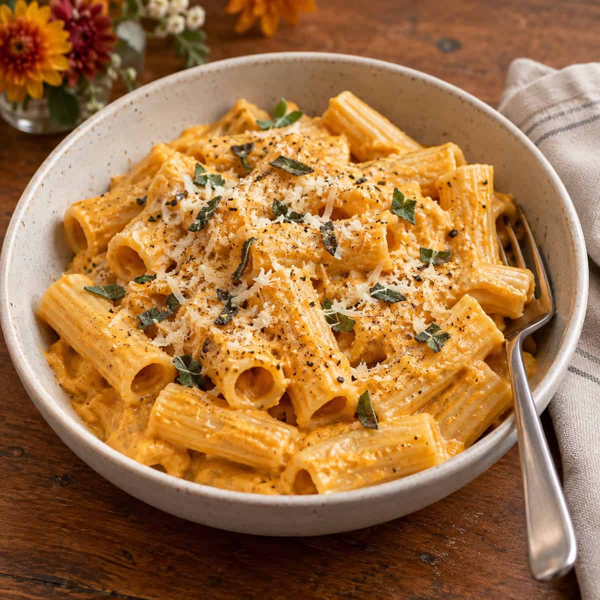 creamy pumpkin pasta for two