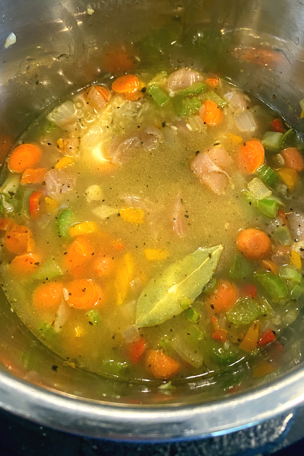 chicken stock and bay leaf