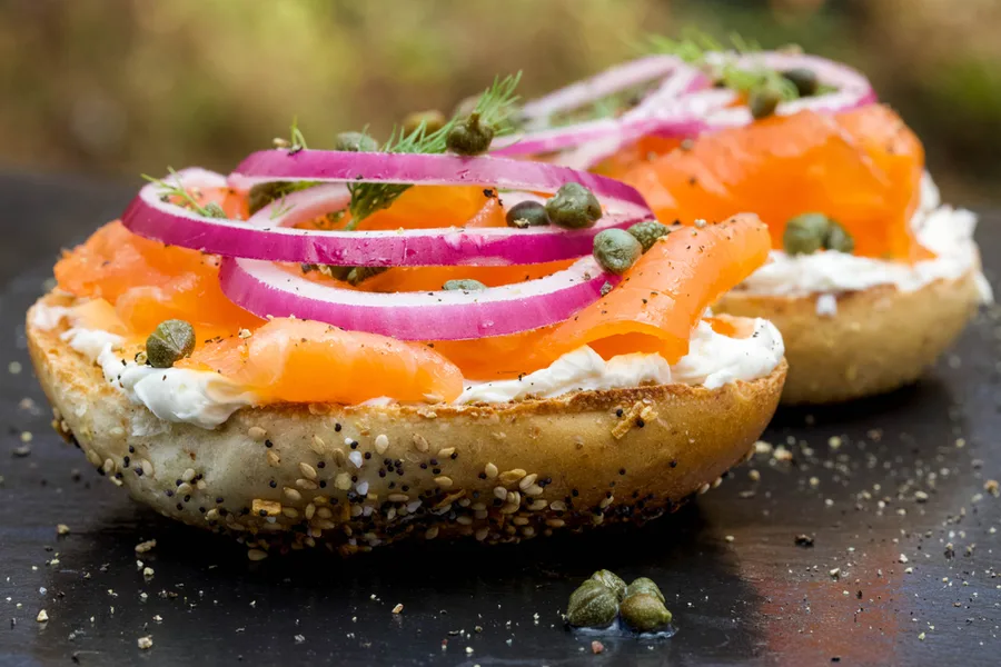 Smoked Salmon Bagel with Lemon & Capers Cream Cheese