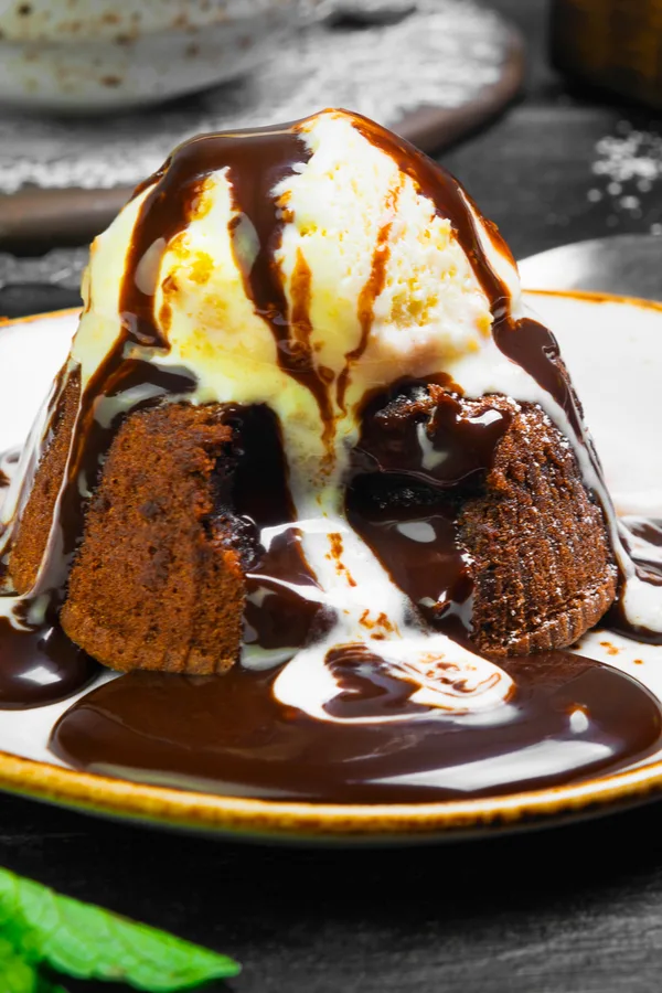 molten lava cake with ice cream for Valentine's Day