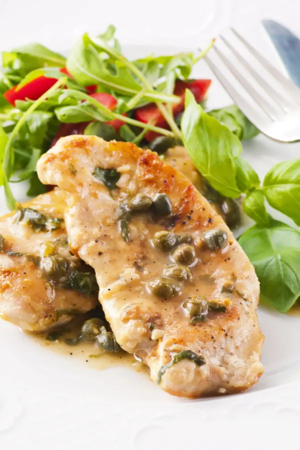 chicken piccata with salad 