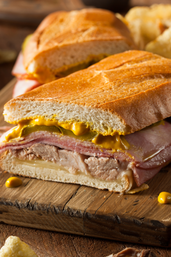 Cuban sandwich slathered with mustard, not homemade Russian dressing