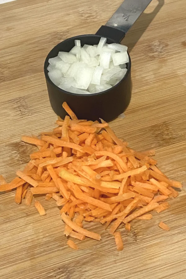 shredded carrots and diced onions 