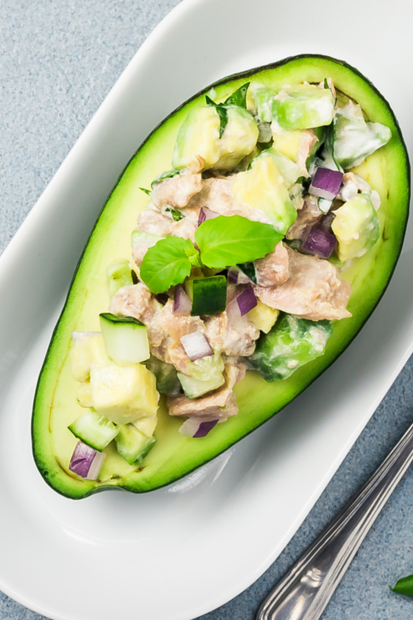 avocado tuna salad in avocado shell