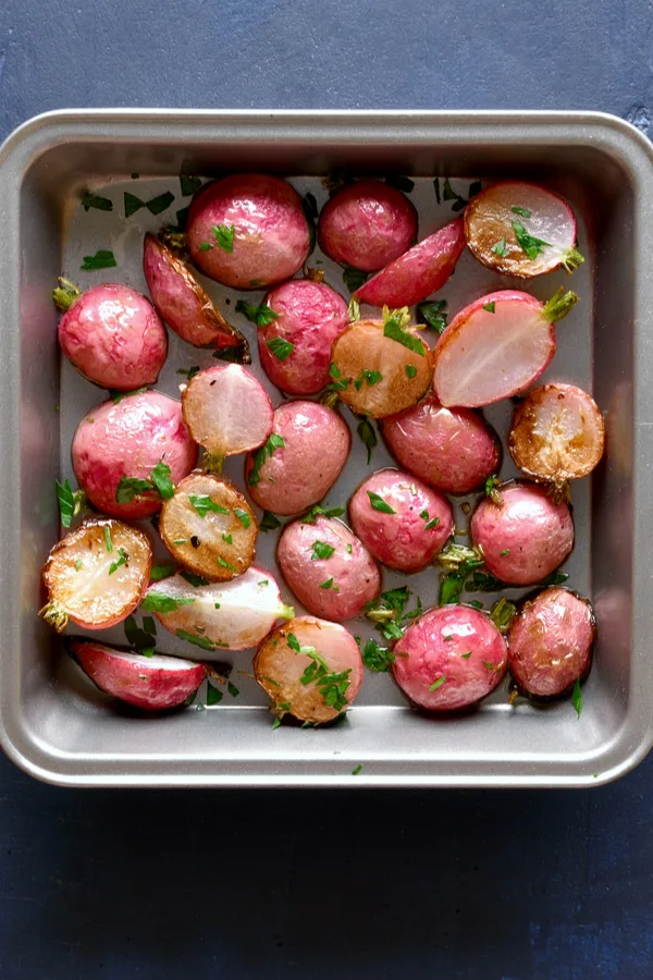 baked radishes in pan
