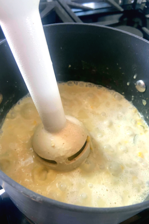 immersion blender in easy corn chowder