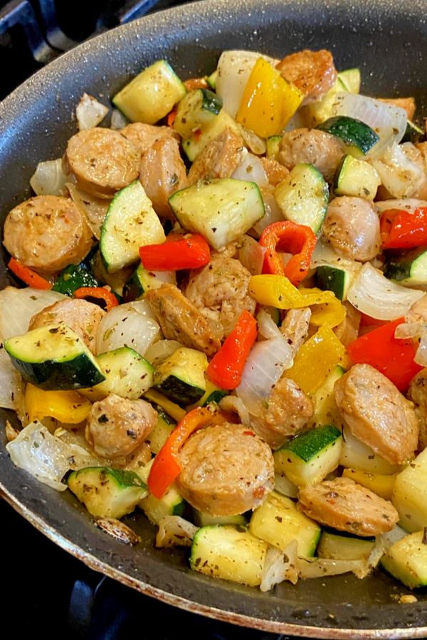 sausage with peppers in skillet