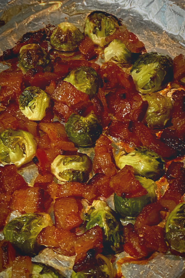 baked bacon and sprouts