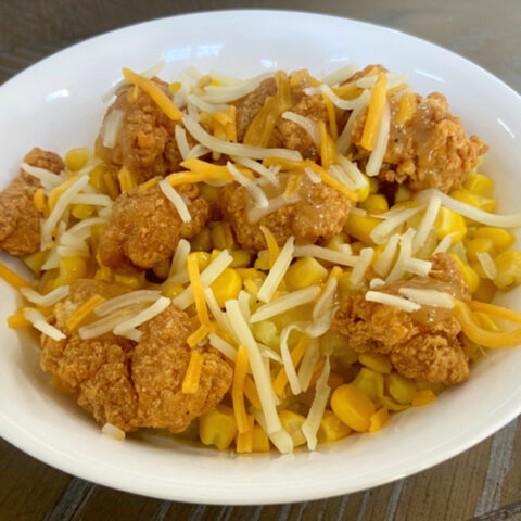 popcorn chicken mashed potato bowl