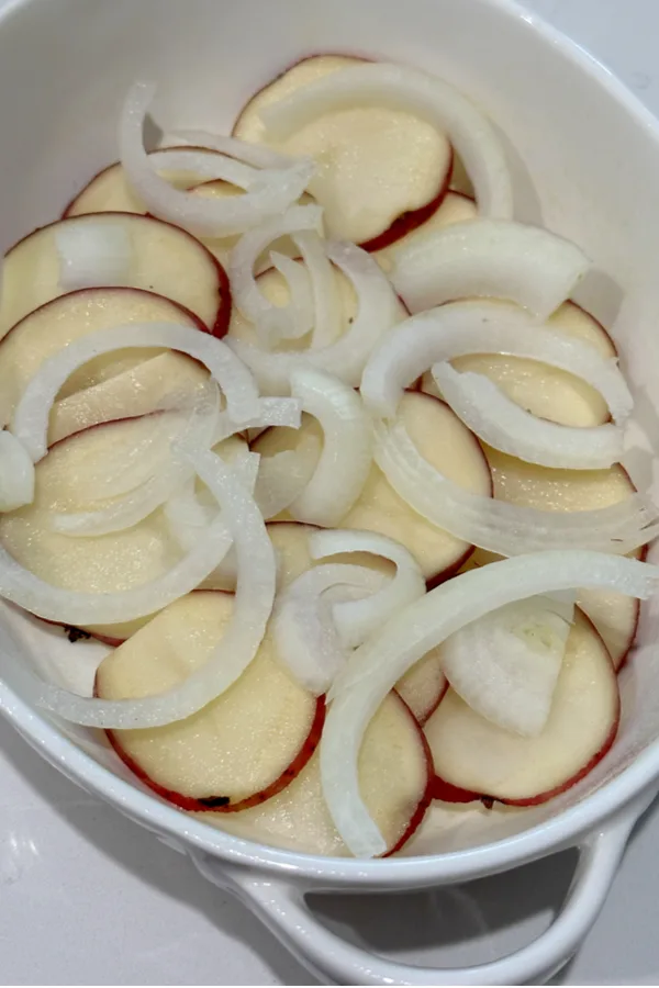 sliced potatoes and onions