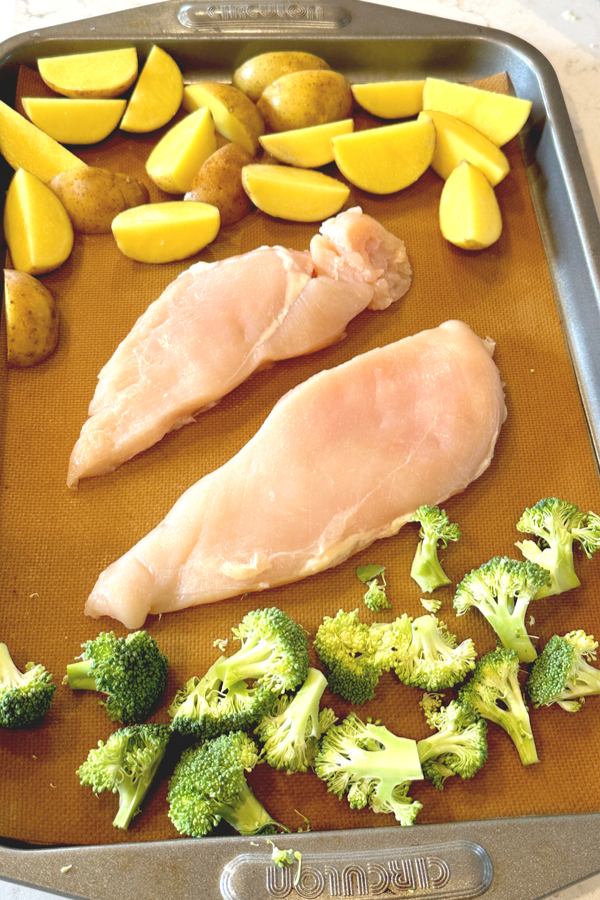 chicken potatoes and broccoli florets