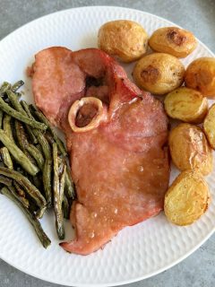 sheet pan ham steak dinner