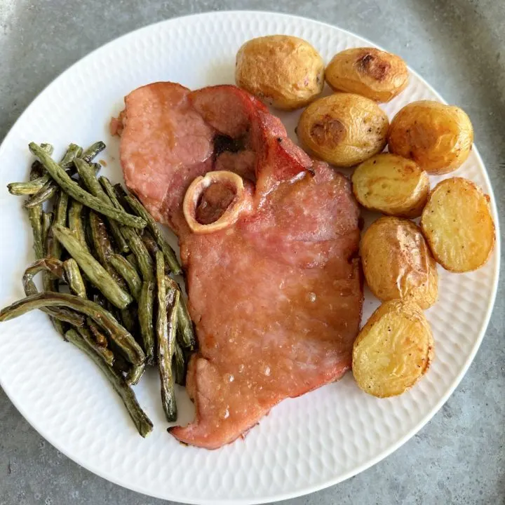 sheet pan ham steak dinner