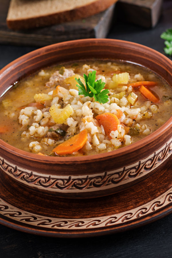 bowl of beef and barley soup