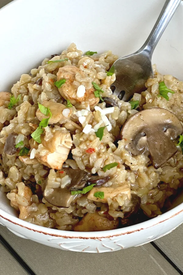 one pot chicken and rice in a bowl