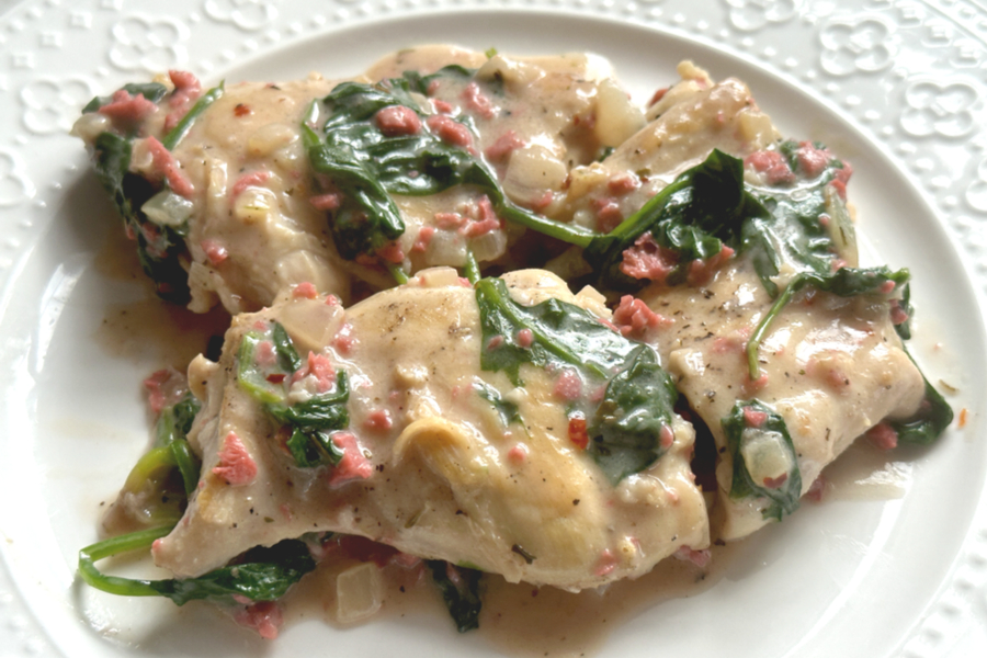 Garlic Butter Chicken Recipe Made With Spinach And Bacon