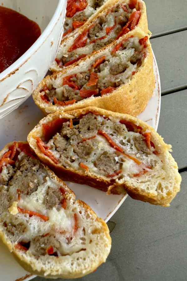 easy pizza rolls appetizer for two served with marinara sauce