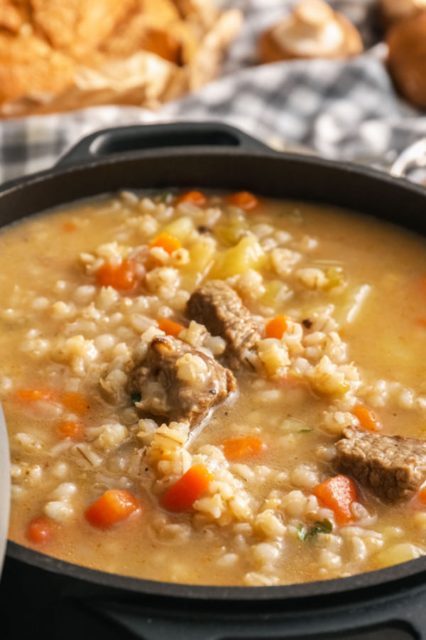 pot of beef and barley soup