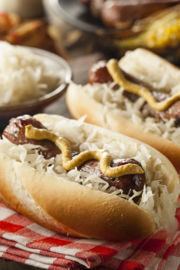 air fryer brats with sauerkraut and mustard