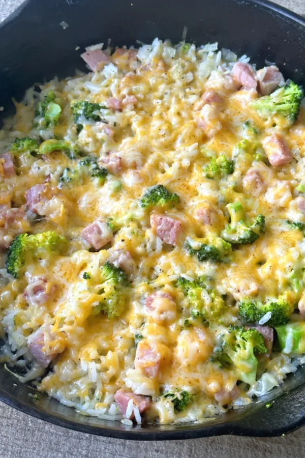 One Pot Cheesy Ham & Rice Skillet - Lightened Up!