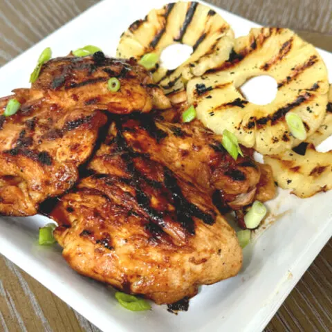 huli huli chicken and grilled pineapple slices