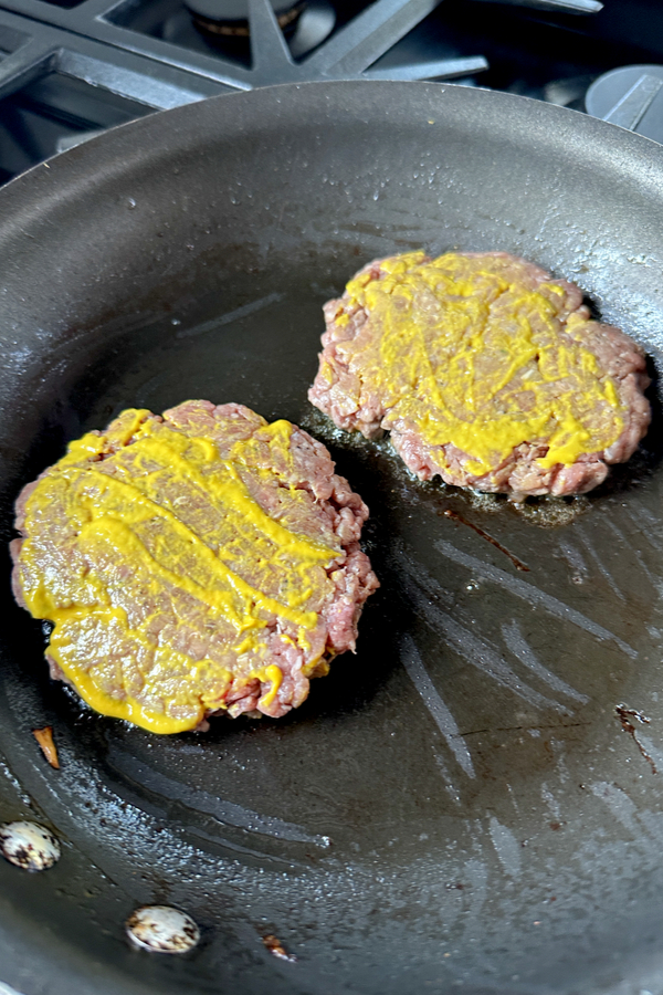 mustard on raw hamburgers