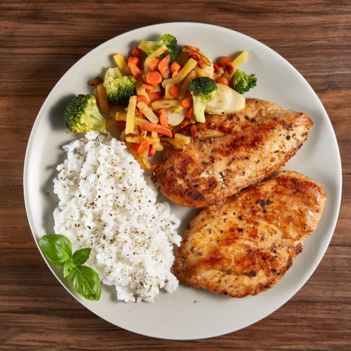grilled peach glazed chicken and rice