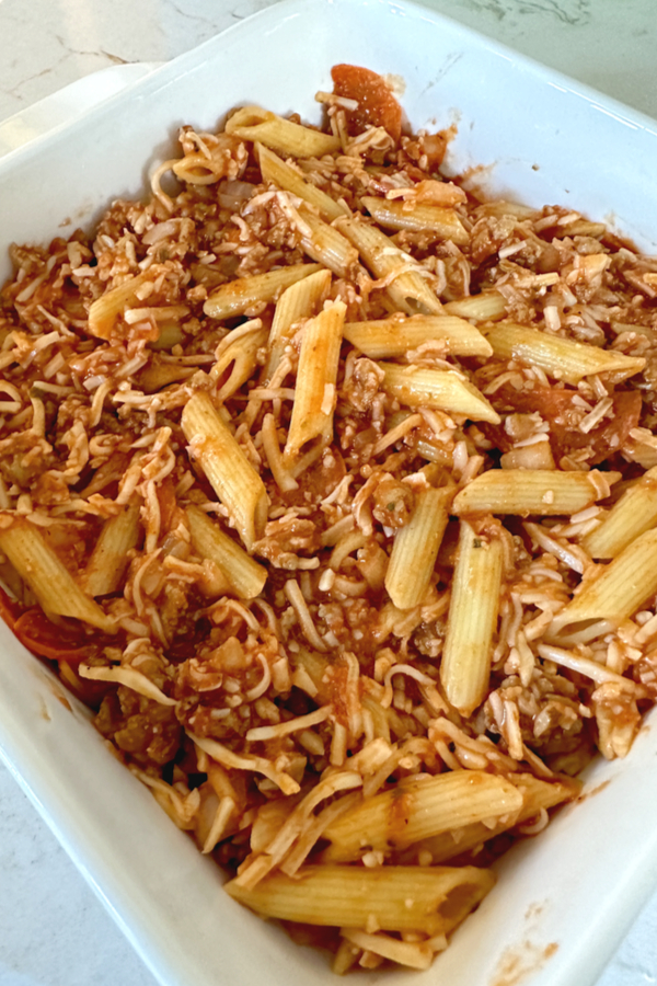 penne pasta with sauce and cheese
