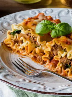 2 lasagna roll ups on a plate