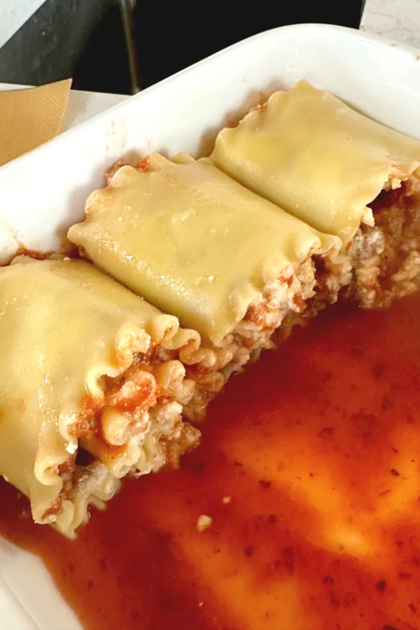 lasagna roll ups in a baking dish