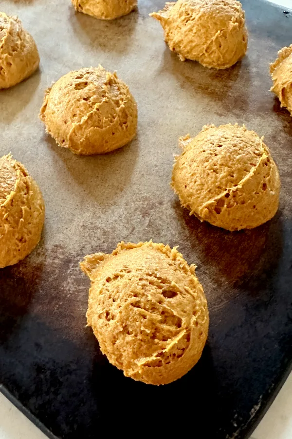 cookie dough balls on stone pan