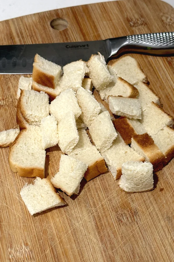 cubes of white bread
