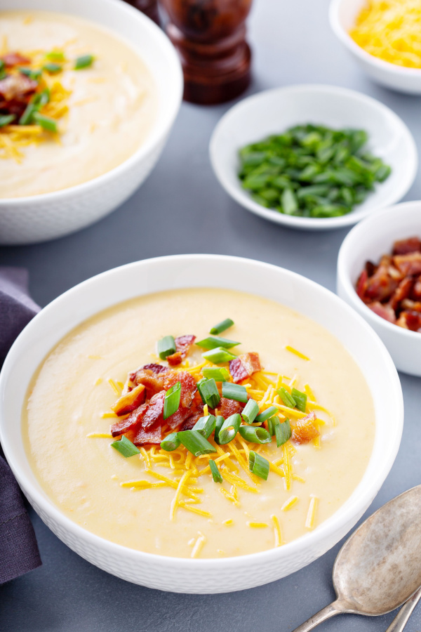 potato soup with garnishes