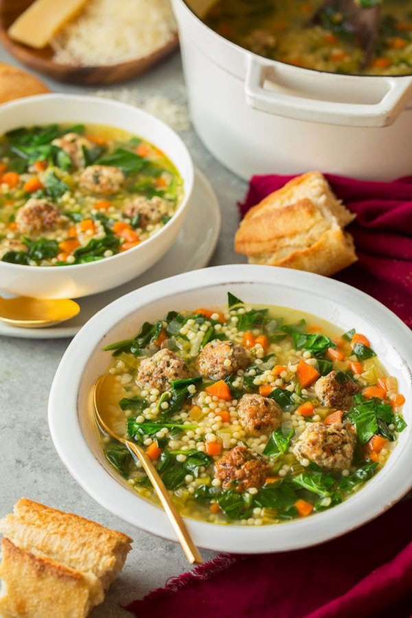 two bowls of Italian wedding soup