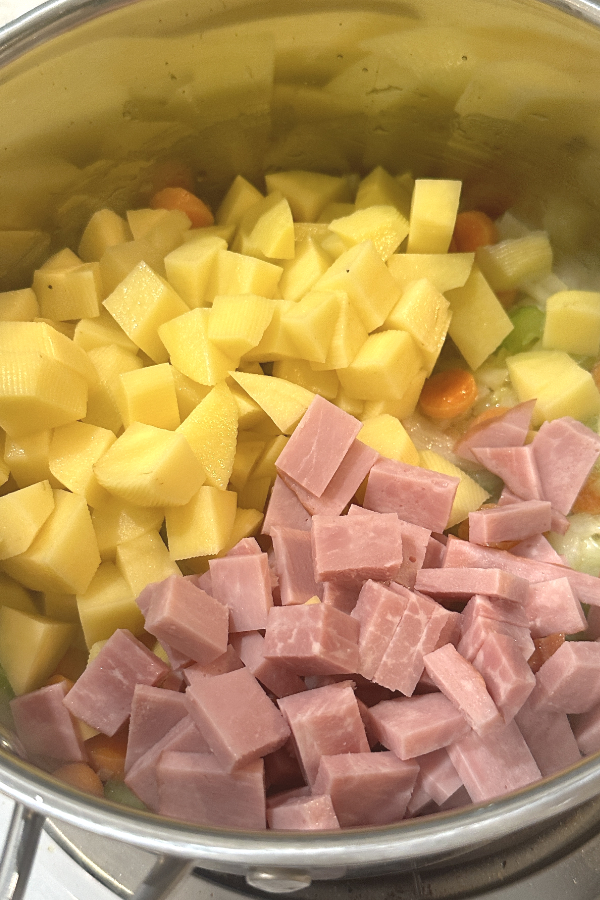 diced ham and potatoes