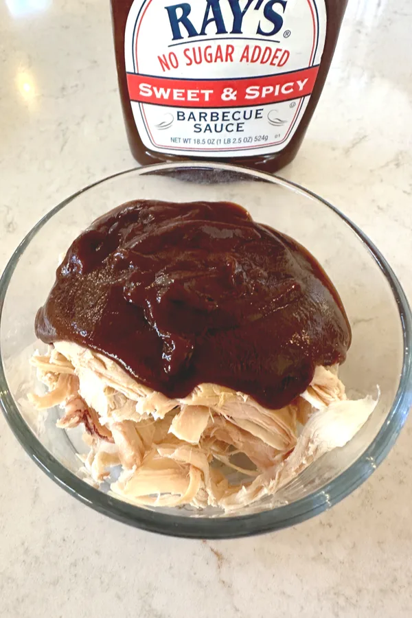 barbecue sauce and shredded chicken