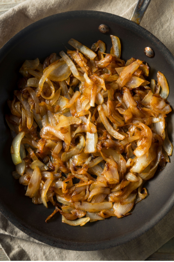 caramelized onions in a skillet 