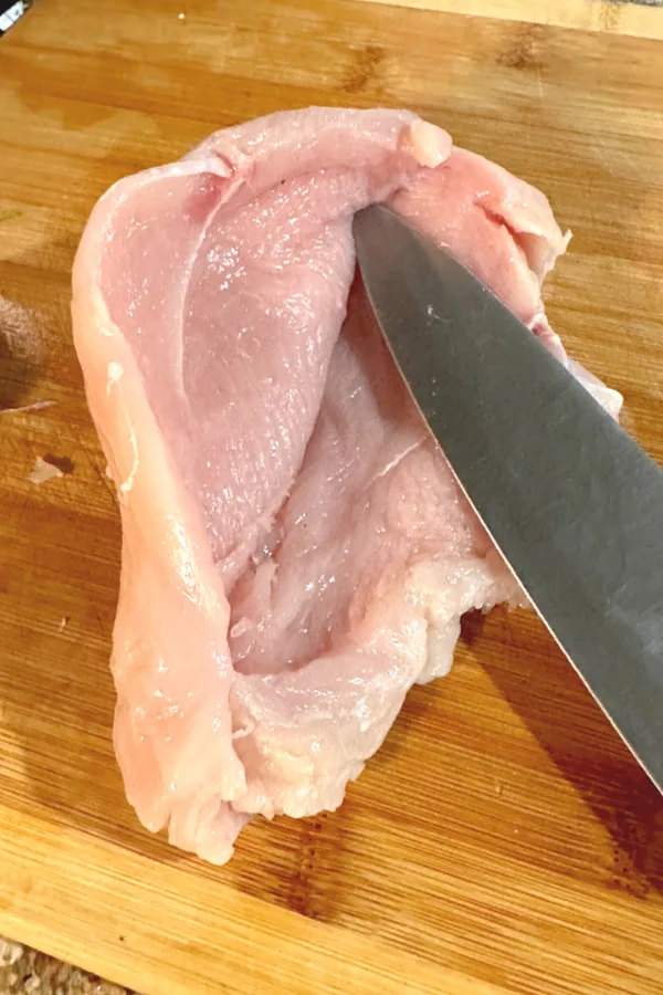 cutting a pocket in chicken