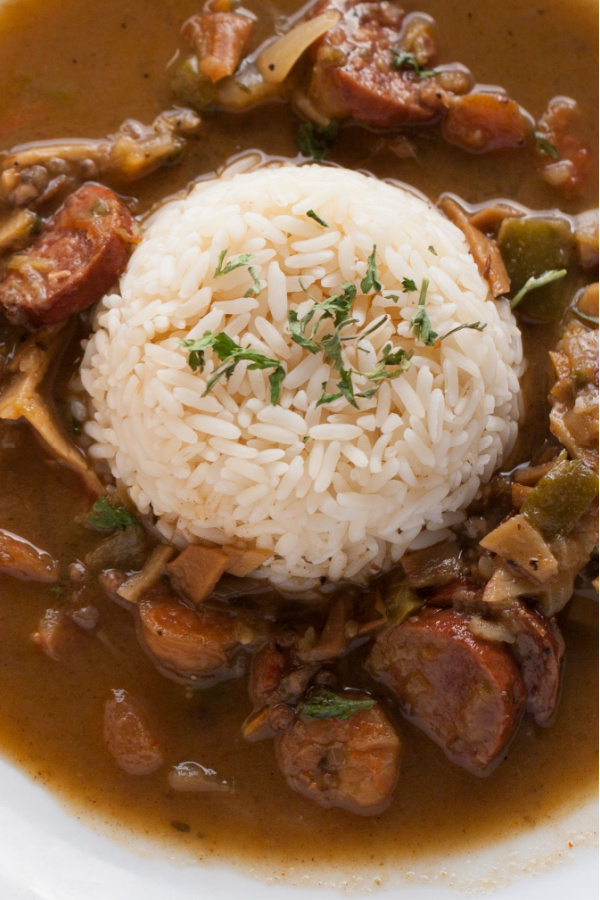 rice in chicken and sausage gumbo