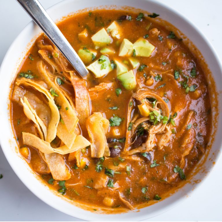 chicken tortilla soup in bowl