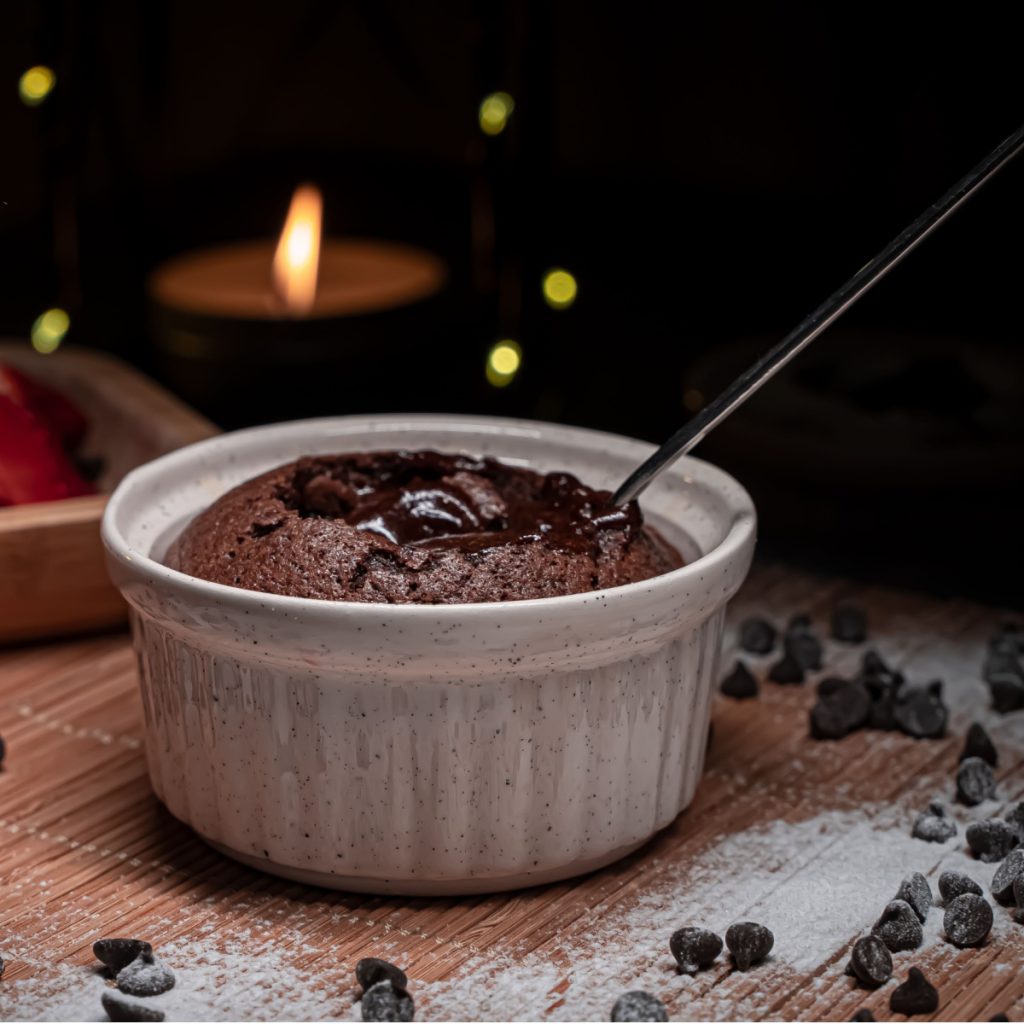 chocolate souffle with chocolate chips