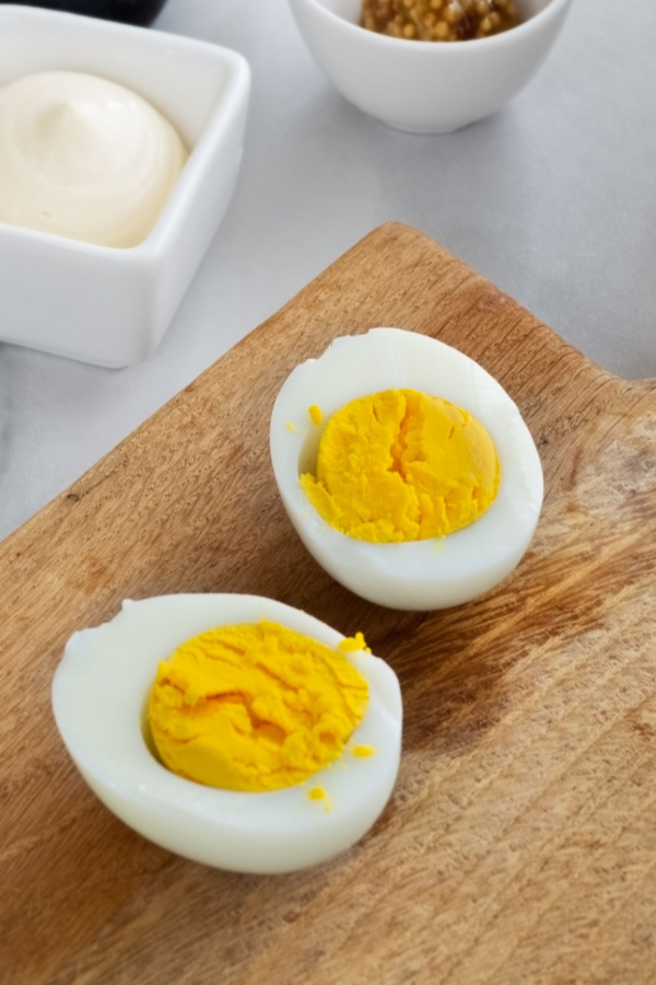hard boiled egg cut into two