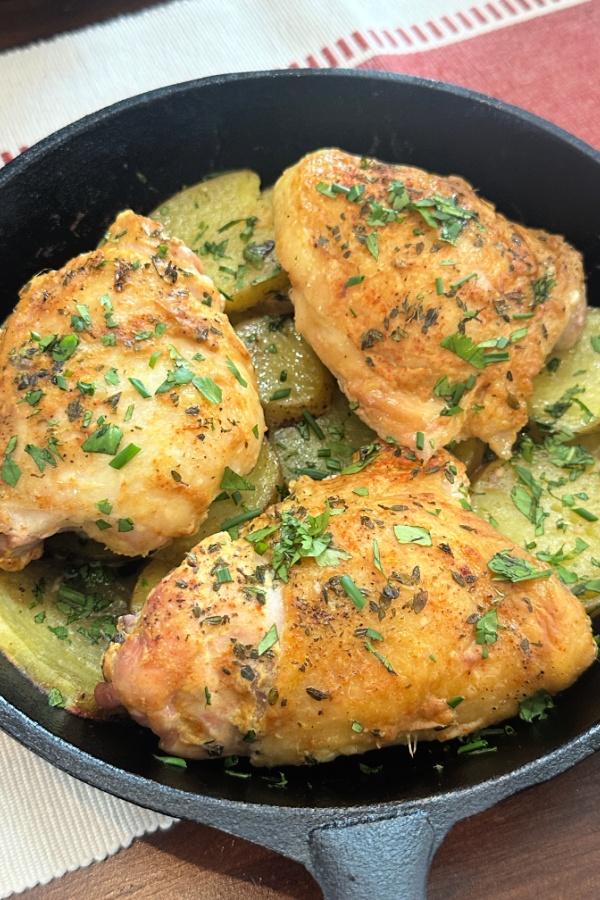 skillet roasted chicken  thighs and potatoes