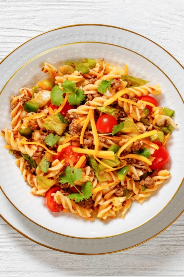 taco pasta salad in bowl