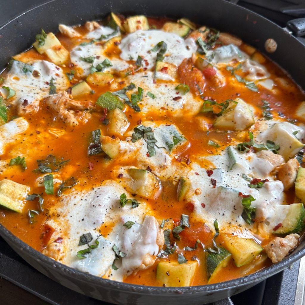 caprese chicken and zucchini skillet