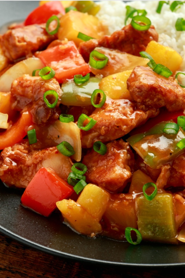 sweet and sour chicken with green onion