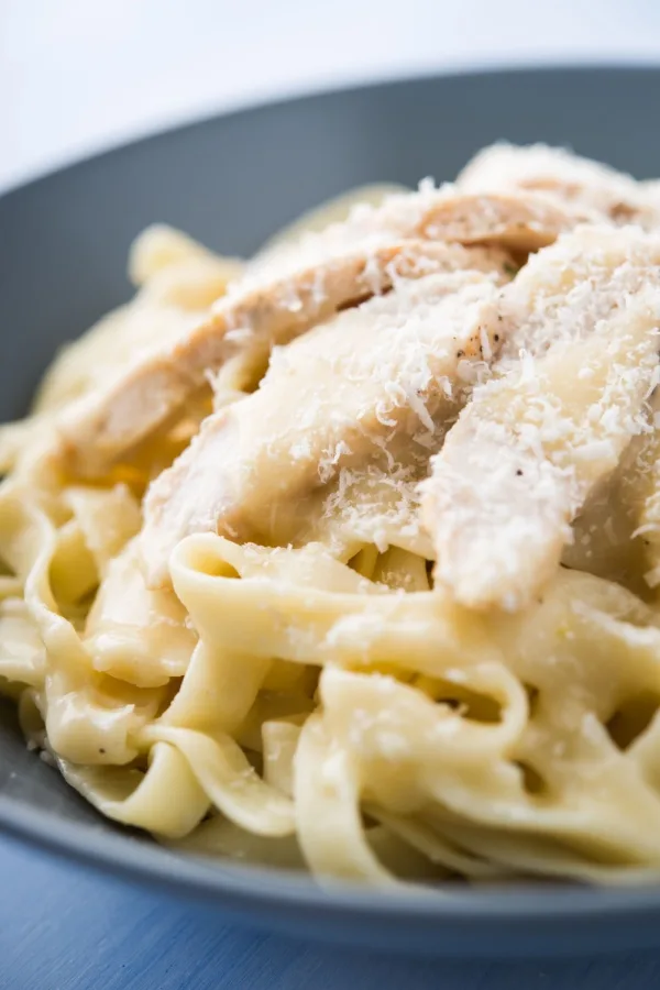 chicken Alfredo fettuccine with Parmesan cheese