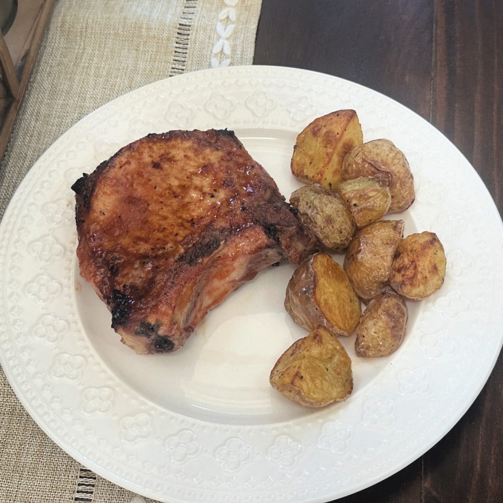 glazed pork chops and potatoes