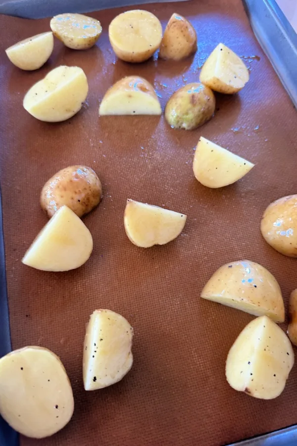 potatoes on a baking sheet